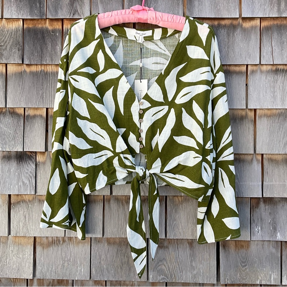 Haver & Blair Olive Green Leaf Print Women's Top